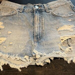 Zara Blue Jean Shorts Distressed Raw Hem